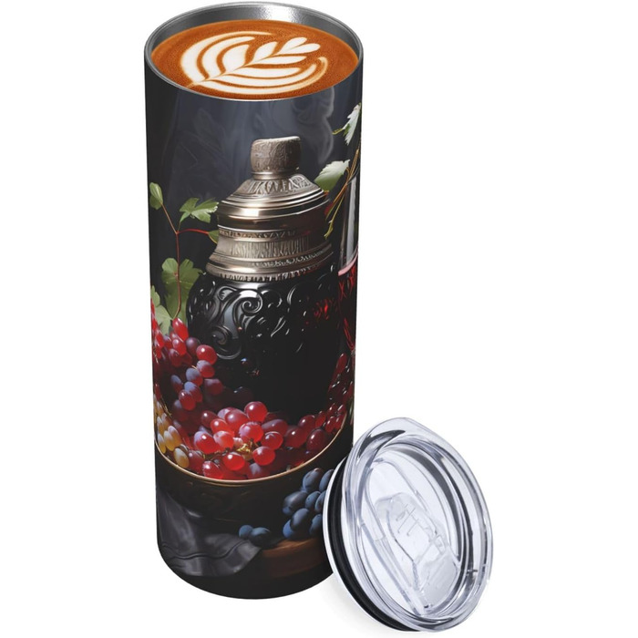 Кружка з прямою трубочкою, 590 мл, дизайн виноград та вино, друкований, підходить для кемпінгу, офісу та дому.