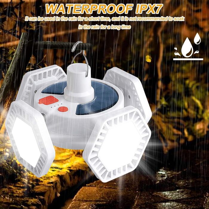Ліхтар для кемпінгу на сонячній енергії, що перезаряджається від USB, освітлення 360, 5 режимів, ліхтар з пультом дистанційного керування, портативний зарядний пристрій, живлення від батареї, підвісний, складаний, водонепроникний, ліхтар для намету