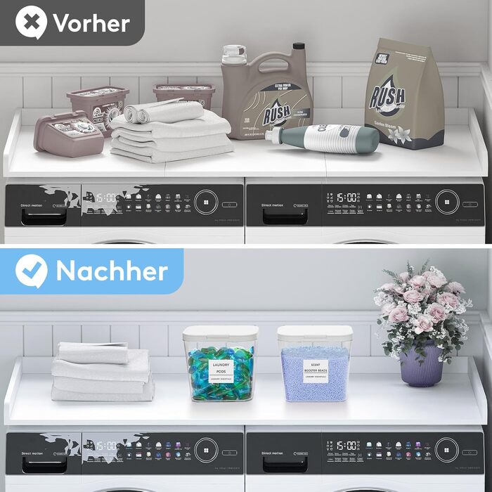 Контейнери для прального порошку Lifewit, 4 шт., 2700 мл/0,72 галона, з етикетками та ложками, коробка для зберігання прального порошку із застібкою-кнопкою, коробка для миючого засобу, контейнер для зберігання прального порошку з підсилювачем перлового а