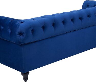 Місний диван Beliani, оксамит, синій, товсті подушки сидіння, підлокітники, ґудзикова обробка, стиль Честерфілд, 3-