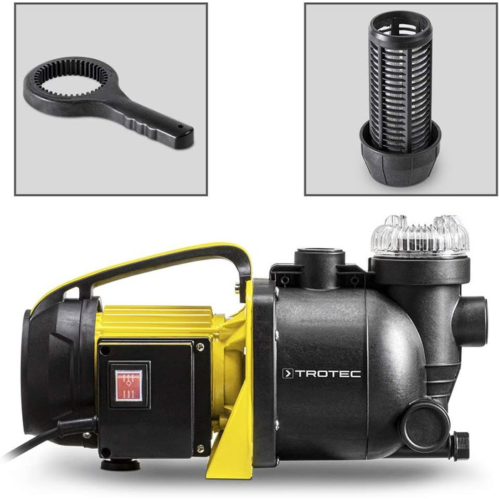 Насос садовий TROTEC TGP 1005 E потужність 3300 л/год, 1000 Вт тиск 4,2 бар, висота підйому 42 м, глибина всмоктування 7 м, водяний насос для бочок для дощової води, цистерн, садових ставків з фільтром