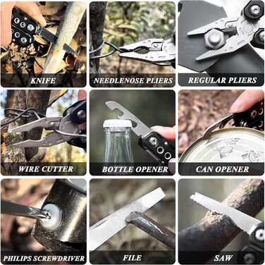 Кишеньковий ніж RoverTac Мультитул Плоскогубці, 14 в 1 Мультитул Ніж Плоскогубці Пила Відкривачка для пляшок Запобіжна застібка Не