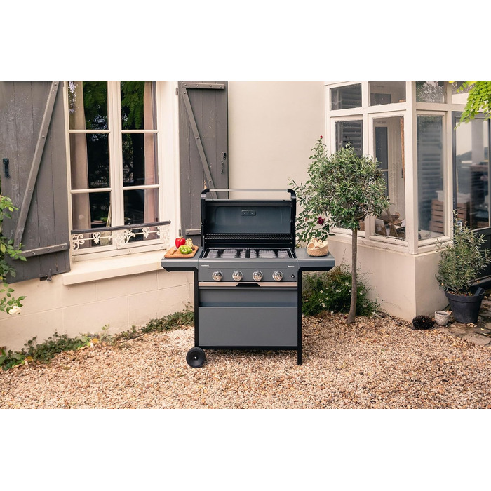 Газовий гриль Campingaz 4 Series Select L Grillset з додатковою решіткою, чохлом та набором аксесуарів, 4 сталеві пальники, термометр на кришці, система InstaClean, потужність 12 кВт