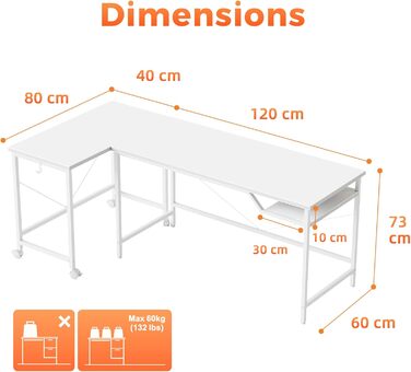 Комп'ютерний стіл Mericonia, 160 x 80 см, метал / дерево, білий