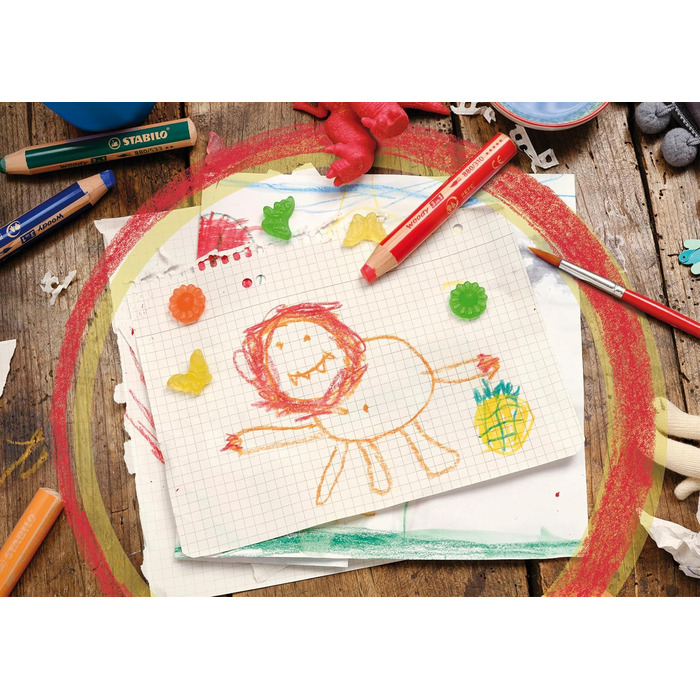 Кольоровий олівець, акварель та воскова крейда - 3 в 1 з дерев&39яним відтінком - 18 шт. з точилкою та пензлем - 12 стандартних та 6 пастельних кольорів