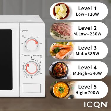 Мікрохвильова піч Solo, варильна камера 20 л, 5 рівнів потужності, компактна мікрохвильова піч, білий, з таймером, механічний