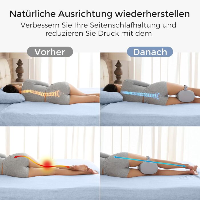 Подушка для колін Momcozy для сну на боці з охолоджувальним чохлом - ортопедична подушка для ніг з піною з ефектом пам&39яті від болю в стегнах, спині та сідничному нерві, регульований ремінь, ергономічний розподіл тиску, сірий колір