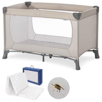 Дитяче ліжечко Hauck Dream N Play з додатковим матрацом Alvi Comfort та москітною сіткою - Складане дитяче ліжечко з сумкою - Бежевий
