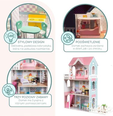 Дерев&39яний ляльковий будиночок 123 см зі світлодіодним підсвічуванням Великий ляльковий будиночок для дітей віком від 3 років з меблями та садом Ляльковий будиночок з підсвічуванням та аксесуарами Креативний ігровий будиночок для дівчаток