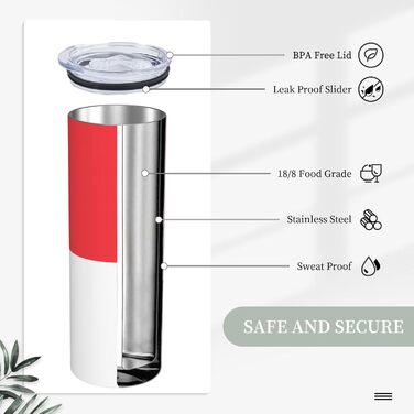 Кухоль з прямою трубочкою, принт індонезійського прапора, дорожній кухоль, підходить для кемпінгу, офісу та дому, 590 мл