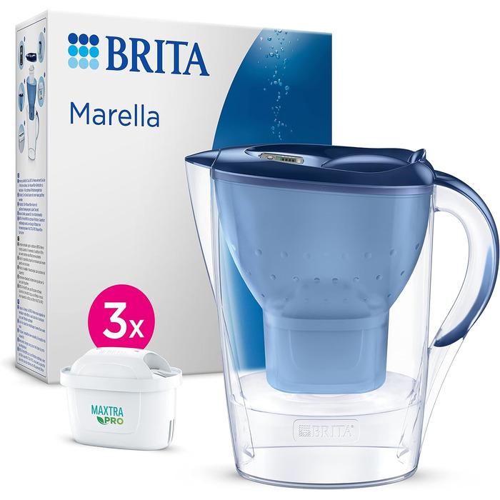 Фільтр для води BRITA Глечик-глечик Marella синій (2,4 л) з 3 картриджами MAXTRA PRO All-in-1 фільтр для зменшення вапняного нальоту, хлору, свинцю, міді та речовин, що погіршують смак у воді