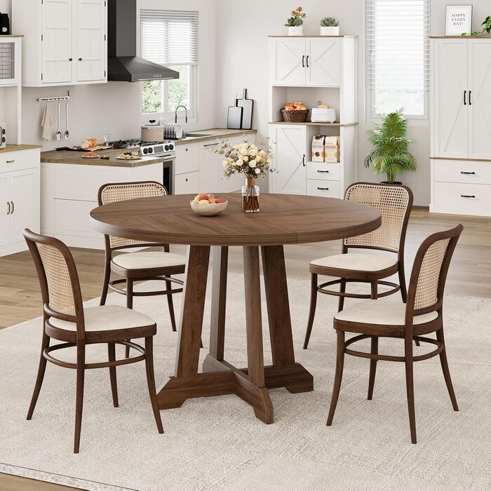 Круглий обідній стіл для 4-6 осіб, діаметр 120 см, з міцними дерев&39яними ніжками, темний дуб, сучасний круглий стіл для кухні, їдальні та вітальні (лише стіл) Golden Phoebe