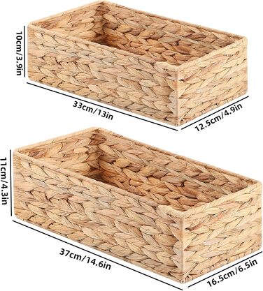 Кошики для зберігання, плетена коробка для зберігання з 2 предметів, плетений кошик для ванної кімнати, штабелювані кошики на полиці, кошик для зберігання для спальні, водяний гіацинт, 2 предмети, натуральний (водяний гіацинт)