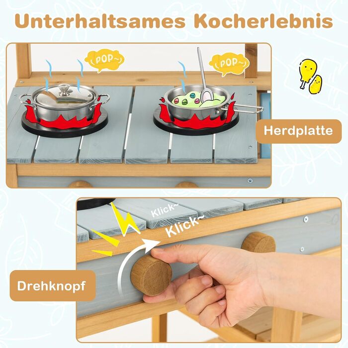 Грязьова кухня для дітей на відкритому повітрі, дитяча кухня з дерева з функцією води, ігрова кухня для дітей з гачком та знімною полицею, подарунки для садової кухні для дітей від 3 років (модель 1)