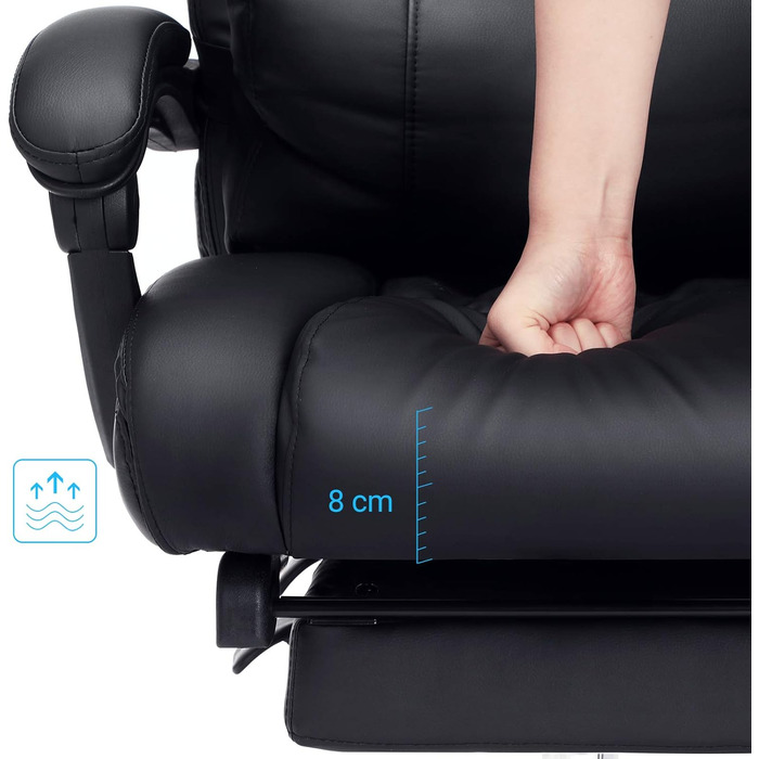 Офісний стілець SONGMICS з підставкою для ніг та поперековою подушкою, штучна шкіра, чорний, 67 x 66 x 116 см, чорний 70 см (Ш) x 50 см (Г) x 125 см (В)