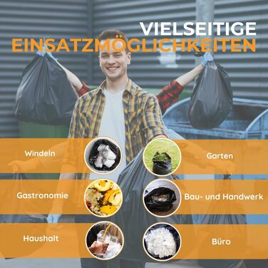 Літрові надзвичайно міцні та стійкі до розривів сміттєві мішки, товщиною 75 мкм, для дому, саду, промисловості та громадського харчування, від Demmelhuber (6 рулонів), 150-