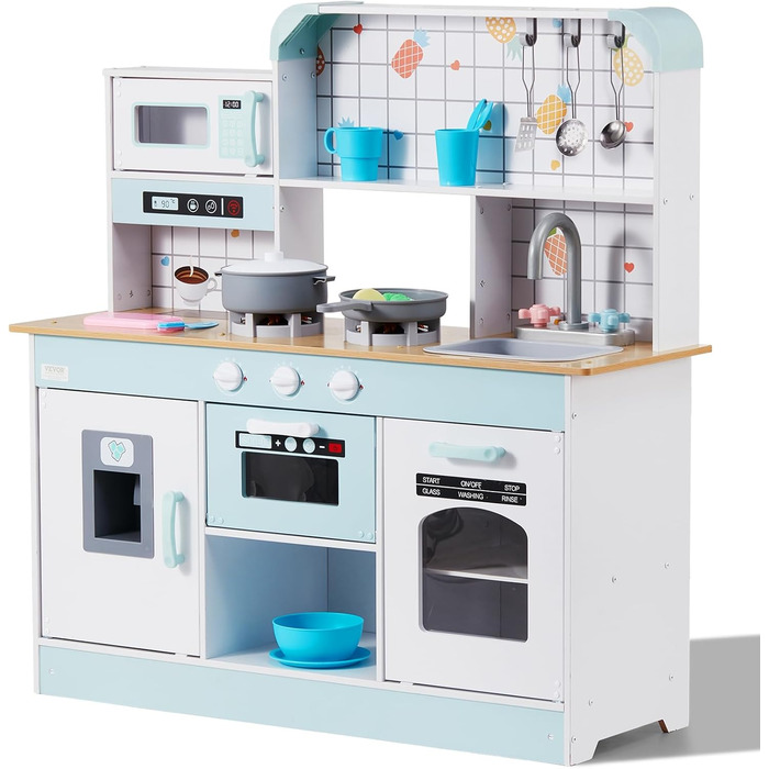Дитяча кухня VEVOR 24 предмети, Ігрова кухня з підсвічуванням, звуками, дитяча кухня з морозивницею, духовкою, мийкою, мікрохвильо