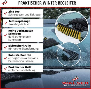 Автомобільний скребок Walser, розсувний автомобіль-скребок для льоду з мітлою, автомобільний снігоприбирач 3в1 з автомобільним скребком для льоду, снігова мітла автомобіль з криголамом, скребок для лобового скла автомобіль з телескопічною штангою 88-115 с