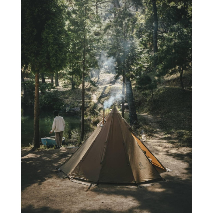 Намет OneTigris Rock Fortress, намет-тіпі, намет-хребет для 4-6 осіб, пірамідальний намет зі штангою, 4-сезонний кемпінговий намет, водяний стовп 3000 мм для активного відпочинку, кемпінгу, пішого туризму, трекінгу, кольору койота