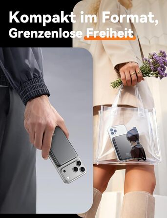 Зовнішній акумулятор MagSafe Power Bank, магнітний зовнішній акумулятор ємністю 10000 мАг без кабелю, швидка зарядка PD 20 Вт, бездротовий магнітний зарядний пристрій з входом/виходом USB-C, світлодіодний індикатор для iPhone 17/16/15/14/13/12/Pro/Pro Max