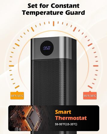 Енергозберігаючий вентилятор-обігрівач, керамічний вентилятор-обігрівач PTC потужністю 2000 Вт, кімнатний обігрівач з термостатом, дистанційним керуванням, коливаннями 70, таймером 12 годин, захистом від перегріву та перекидання, електричний обігрівач для