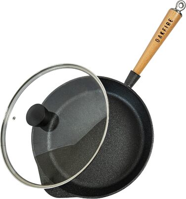 Чавунна сковорода Oakfire 28 см з кришкою - Чавунна сковорода для індукції - Міцна чавунна сковорода - Чавунна сковорода для гриля