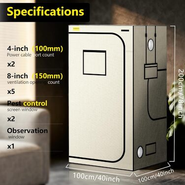 Гроубокс 100x100x200 см, 600D Oxford намет для вирощування з відбиваючою поліестеровою плівкою, сталевим каркасом 22 мм, вентиляційними отворами та оглядовим вікном. Намети для гідропоніки, теплиць та кімнатного садівництва.