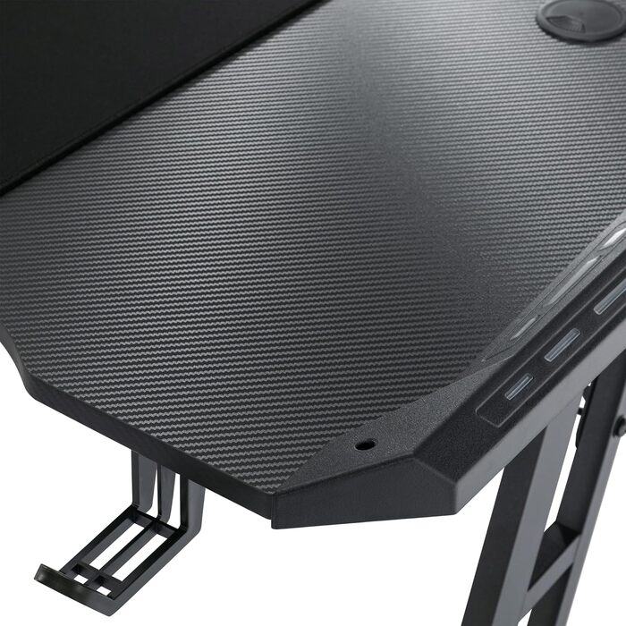 Ігровий стіл YUENFONG 120 x 60 см, ігровий стіл, комп&39ютерний стіл з вуглецевим волокном, комп&39ютерний стіл з гачком для навушників та підставкою для чашок, чорний зі світлодіодним підсвічуванням, 120 см