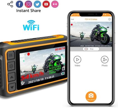 Відеореєстратор для мотоцикла, 1080P відеореєстратор з подвійною камерою, водонепроникною спереду і ззаду з 3 РК-дисплеєм, WiFi, G