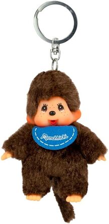 Оригінальний брелок-Monchhichi (дівчинка або хлопчик), плюшева фігурка з нагрудником, приблизно 10 см, коричневий плюшевий брелок для рюкзаків, сумок та пеналів. Коричневий, 10 см, 2534 -