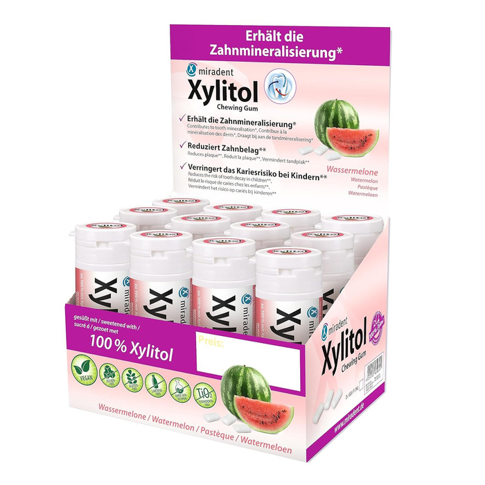 Жувальна гумка miradent Xylitol Dental Care кавун– 12 шт.