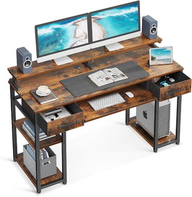 Стіл ODK, комп'ютерний стіл з висувними ящиками, 120x48x90см, дерев'яний стіл зі знімною полицею, офісний стіл з лотком для клавіа