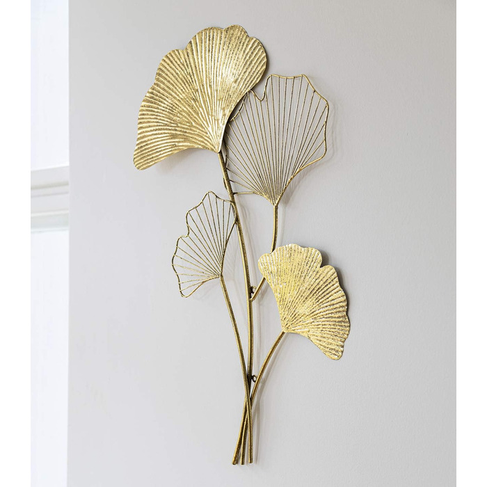 Настінне оздоблення ZEYA металеве гінгко, 46 х 75 см, 3D-декор золото, настінне оздоблення листя гінгко, прикраса вітальні, приваб