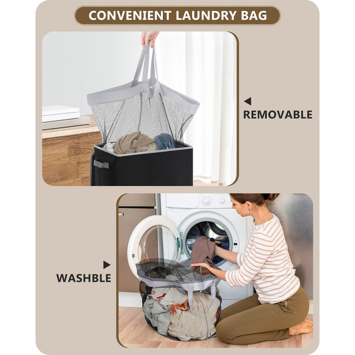 Л Кошик для білизни з кришкою чорний і мішок для білизни - Кошик для білизни вузький Для ванної кімнати, спальні, пральні, дитячої