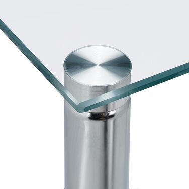 Журнальний столик Relaxdays з колесами, квадратний, скло та сталь, прозорий/сріблястий Мобільний журнальний столик, 2 полиці, вітальня