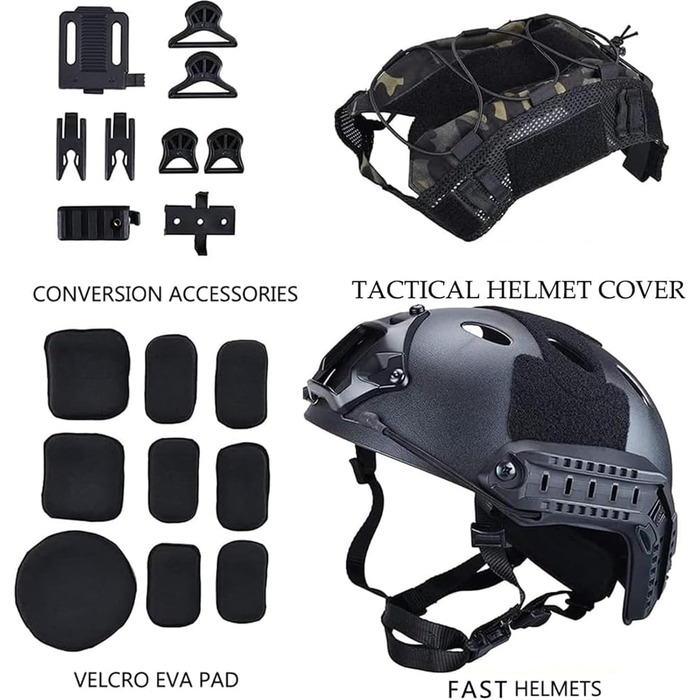 Шолом TS TAC-SKY Fast Airsoft з маскою та пейнтбольними окулярами, комплект із 5 предметів для тактичного спорядження для активного відпочинку, CBQ, косплею, полювання, тактичного шолома (A)