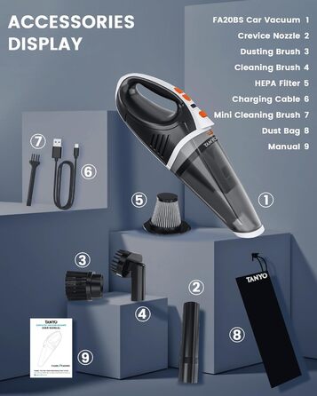 Ручний пилосос акумулятор 5 в 1, 15000Pa/10000Pa 2-швидкісний автомобільний пилосос потужний зі світлодіодним світлом, вологий / с