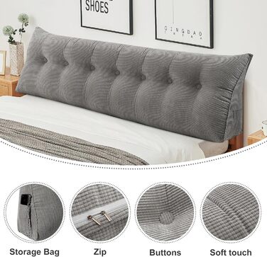 Подушка-клин для спинки Kedia, велика подушка для спини, подушка для дивана, зручна подушка для читання для ліжка та дивана, подушка для спинки та голови 2 в 1 (200 * 50 * 20 см) 200*50*20 см