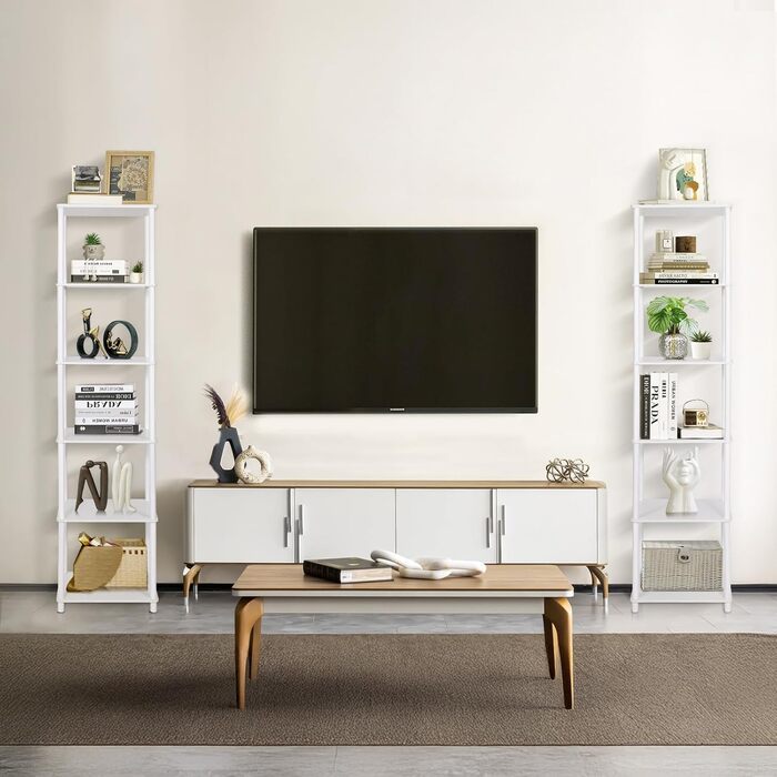 Полиця, книжкова шафа, 6 полиць Біла вузька багатоярусна висока окремостояча полиця, тонка кутова полиця, вінтажні відкриті полиці для спальні та вітальні, 160 x 40 x 30 см Біла 6 рівнів, 40 см (Ш)