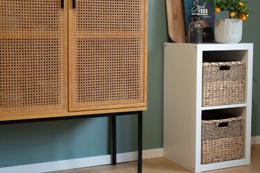 Плетений кошик для зберігання з водяного гіацинта та морської трави, прямокутний - квадратний кошик з полицями - Kallax/Expedit - Д 34 см, , натуральний