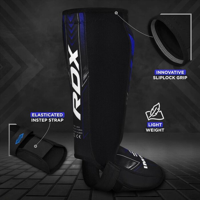 Щитки для гомілок RDX IMMAF для кікбоксингу, захисні накладки на підйомники для боксу, бойових мистецтв, ММА, спарингу, захист ніг для чоловіків та жінок, спорядження для кікбоксингу, синій розмір S