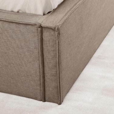 Ліжко IDIMEX Pesaro з м&39якою оббивкою 140x200 см, сірий колір каркас ліжка з рейковою основою, міцний чохол з тканини під лляну тканину, сучасне двоспальне ліжко з узголів&39ям для спальні