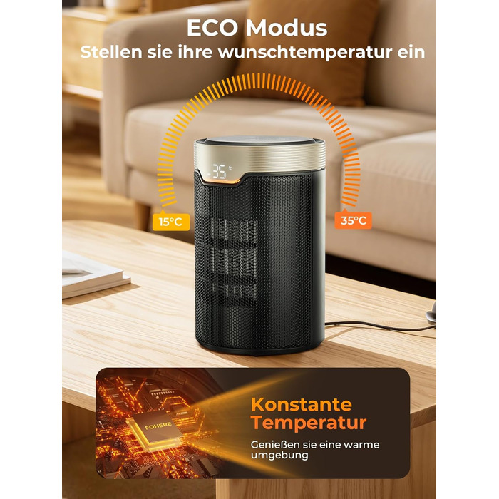 Енергозберігаючий електричний вентилятор-обігрівач, керамічний електричний вентилятор-обігрівач потужністю 1500 Вт з термостатом PTC, режим ECO, тиха робота, пульт дистанційного керування, 24-годинний таймер, захист від перегріву та перекидання, електричн