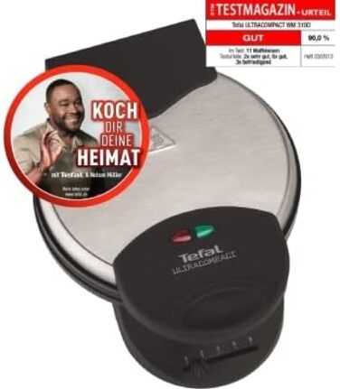 Вафельниця Tefal Heart WM310D Вафельниця для вафель у формі серця Плавний контроль температури засмаги за бажанням Листи з антипригарним покриттям Контейнер для збору тіста Чорний 1000 Вт