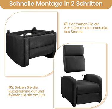 Крісло для телевізора Lounge Крісло-реклайнер з функцією відкидання М&39яке крісло з лляною тканиною Регульоване одномісне крісло Вітальня Спальня Домашній кінотеатр Чорний лляний