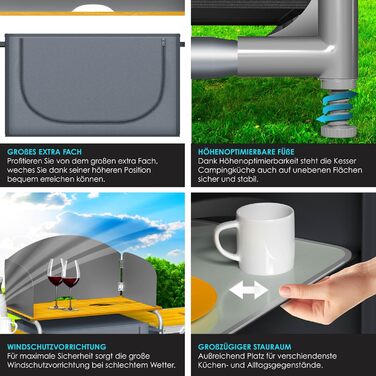 Кухня для кемпінгу KESSER У комплекті сумка для перенесення та комплект чашок Кемпінгова шафа, складна шафа з алюмінієвою рамою Дорожна кухня Кухонний ящик Шафа для намету Кухня для кемпінгу на свіжому повітрі Сірий Тип Великий Тип Великий Сірий