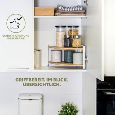 Кутова полиця для спецій eluno з бамбуковими полицями та захистом від подряпин, окремостояча кутова полиця для кухні, універсальний органайзер для більшого простору та порядку - комбінація матеріалів бамбук та метал (білий) білий