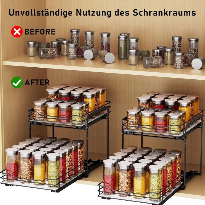 Висувна підставка для спецій, 2 рівні, підставка для спецій, органайзер для кухонної шафи, місце для зберігання спецій, верхній та нижній кошики можна висувати окремо, підставка для спецій, що стоїть