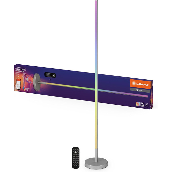 Розумна світлодіодна торшерна лампа LEDVANCE SMART WIFI для непрямого освітлення, Magic RGB, диммер, сріблястий алюміній, незмінна лампа