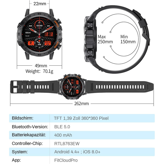 Чоловічий смарт-годинник LIGE з функцією телефону, 1,39-дюймовий військовий смарт-годинник з 24-годинним серцевим ритмом, артеріальним тиском, тривалістю сну, понад 100 спортивними режимами, фітнес-годинник, понад 300 циферблатів, водонепроникний IP67, чо